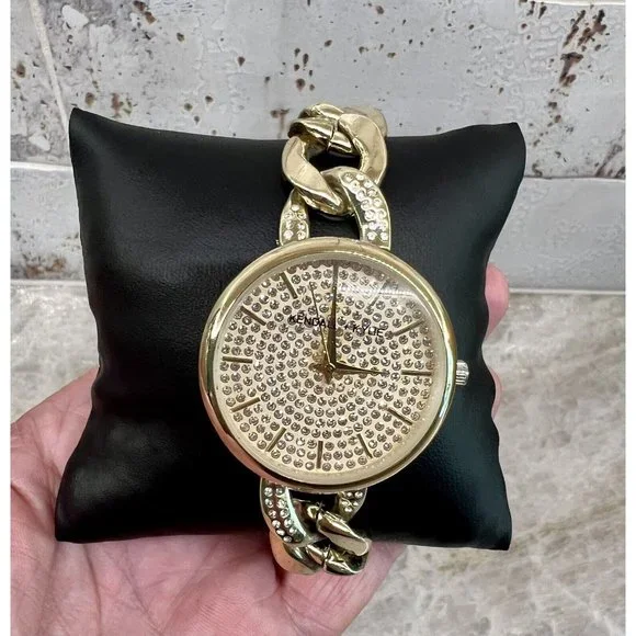 Kendall and Kylie Accessories | Kendall + Kylie Watch Only A0371 Goldtone Chain Bracelet Rhinestone Face | Color: Gold | Size: Os | Insanebargains's